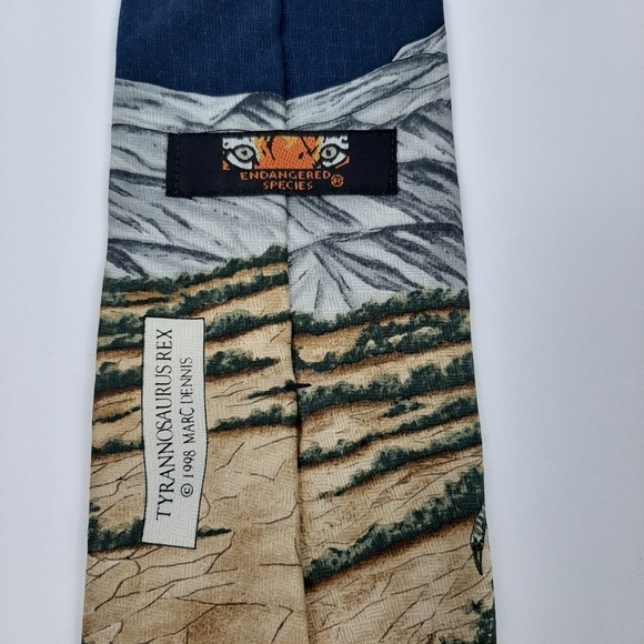 Endangered Species Dinosaur T-Rex and Volcano 100% Silk Necktie - Picture 2 of 8